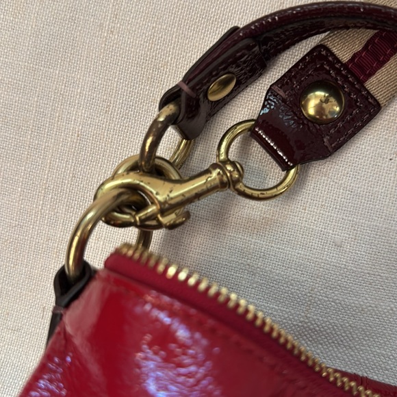 Cherry Red Coach Handbag With Detachable fabric shoulder Strap. - Picture 4 of 9